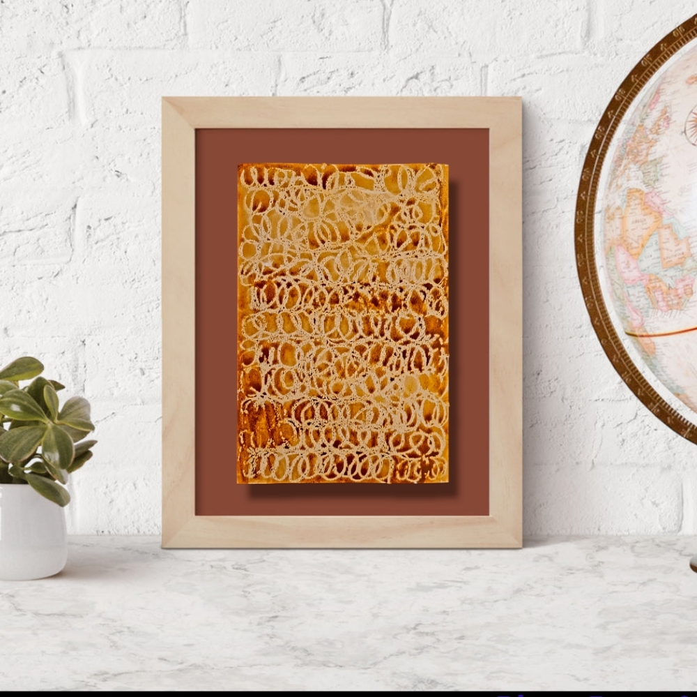 Original Abstract Wax Resist "Tawny Lace" Painting on Fine Art Paper, 6x9